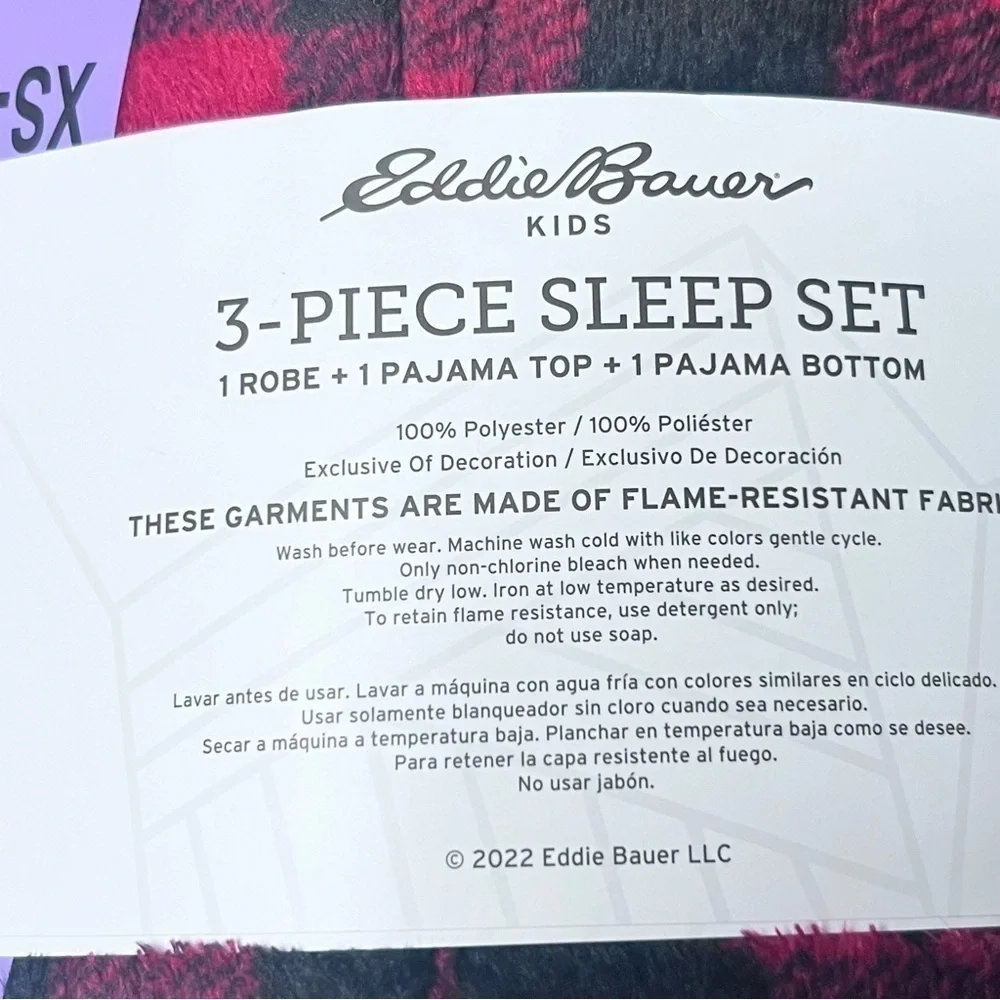 💚 NWT Eddie Bauer kids plush three piece pajama set size XS- 5/6